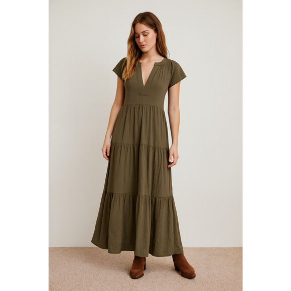 Calvin Klein Womens Dress Medium Green Flutter Sleeve Gauze Cottagecore Peasant - Picture 1 of 8